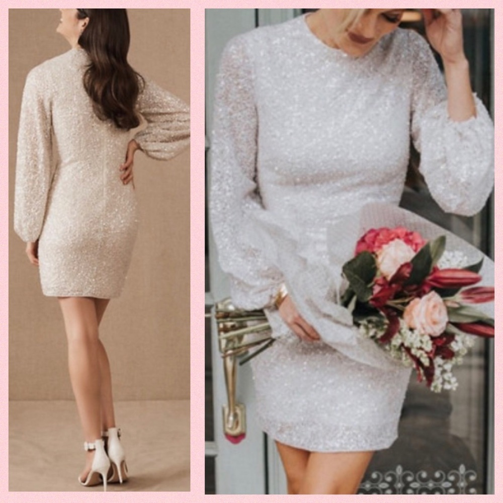 🎉HP🎉 BHLDN Goldie 4 / Sm Ivory Off White Allover Sequins Wedding Mini Dress - Picture 11 of 16